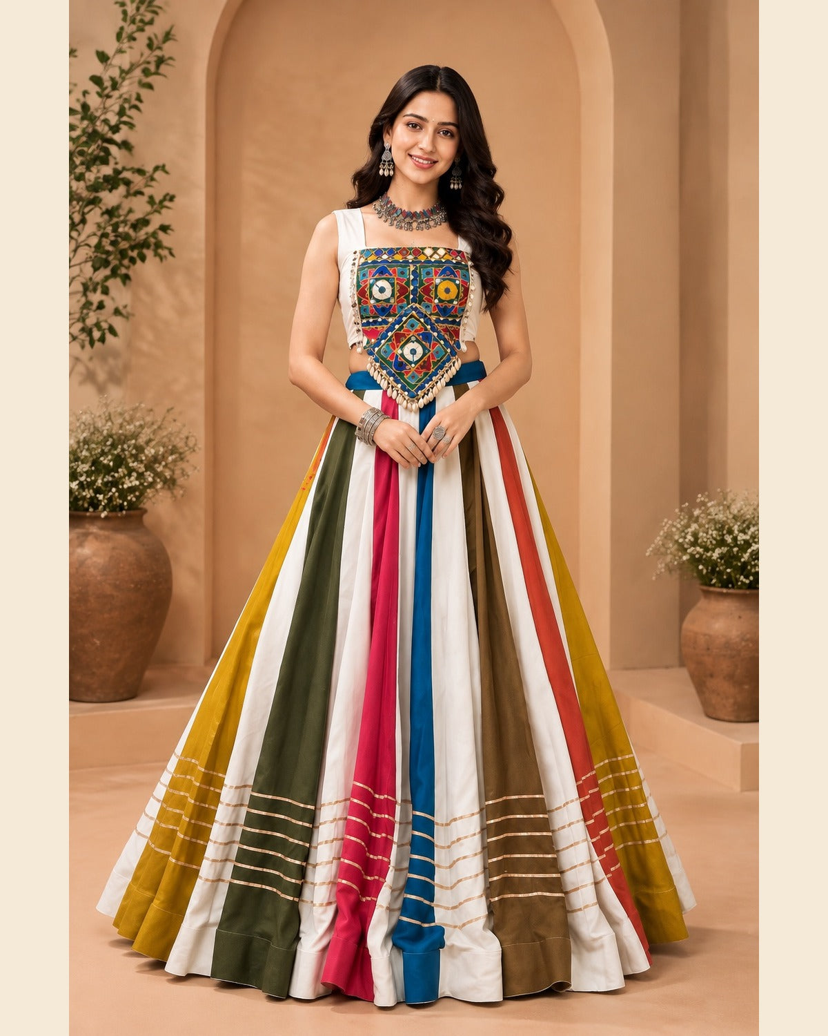Riya Rainbow Mirror-Work Lehenga — 1