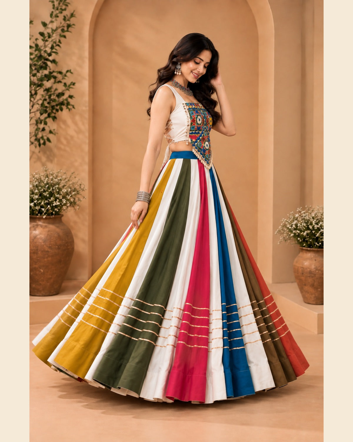 Riya Rainbow Mirror-Work Lehenga — 2