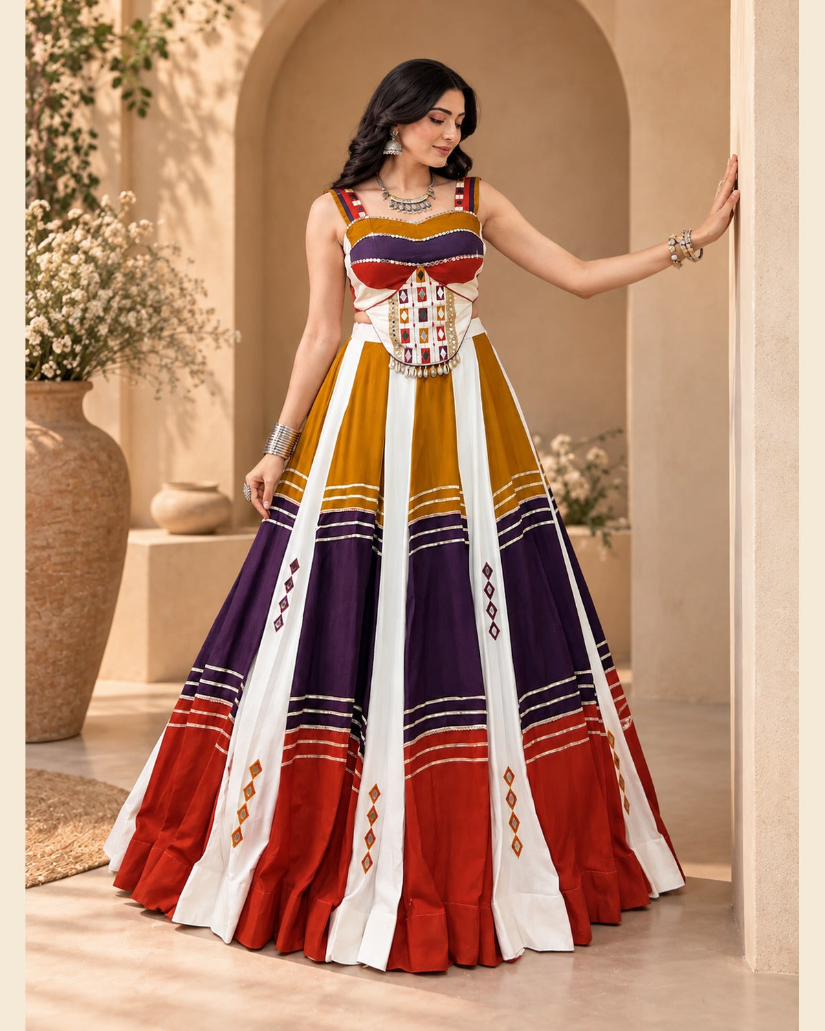 Anvi Tri-Tone Mirror-Work Lehenga — 3