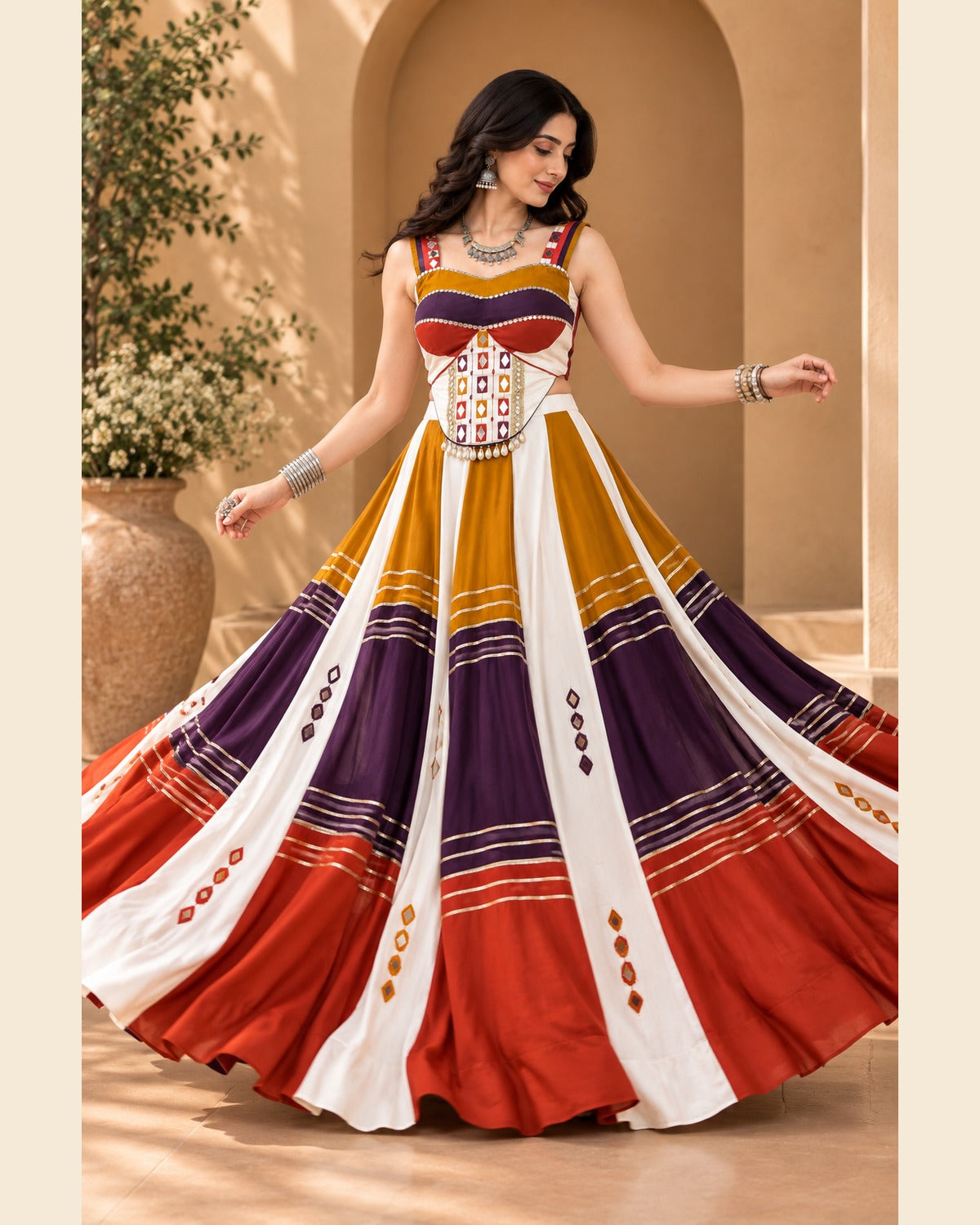 Anvi Tri-Tone Mirror-Work Lehenga — 5