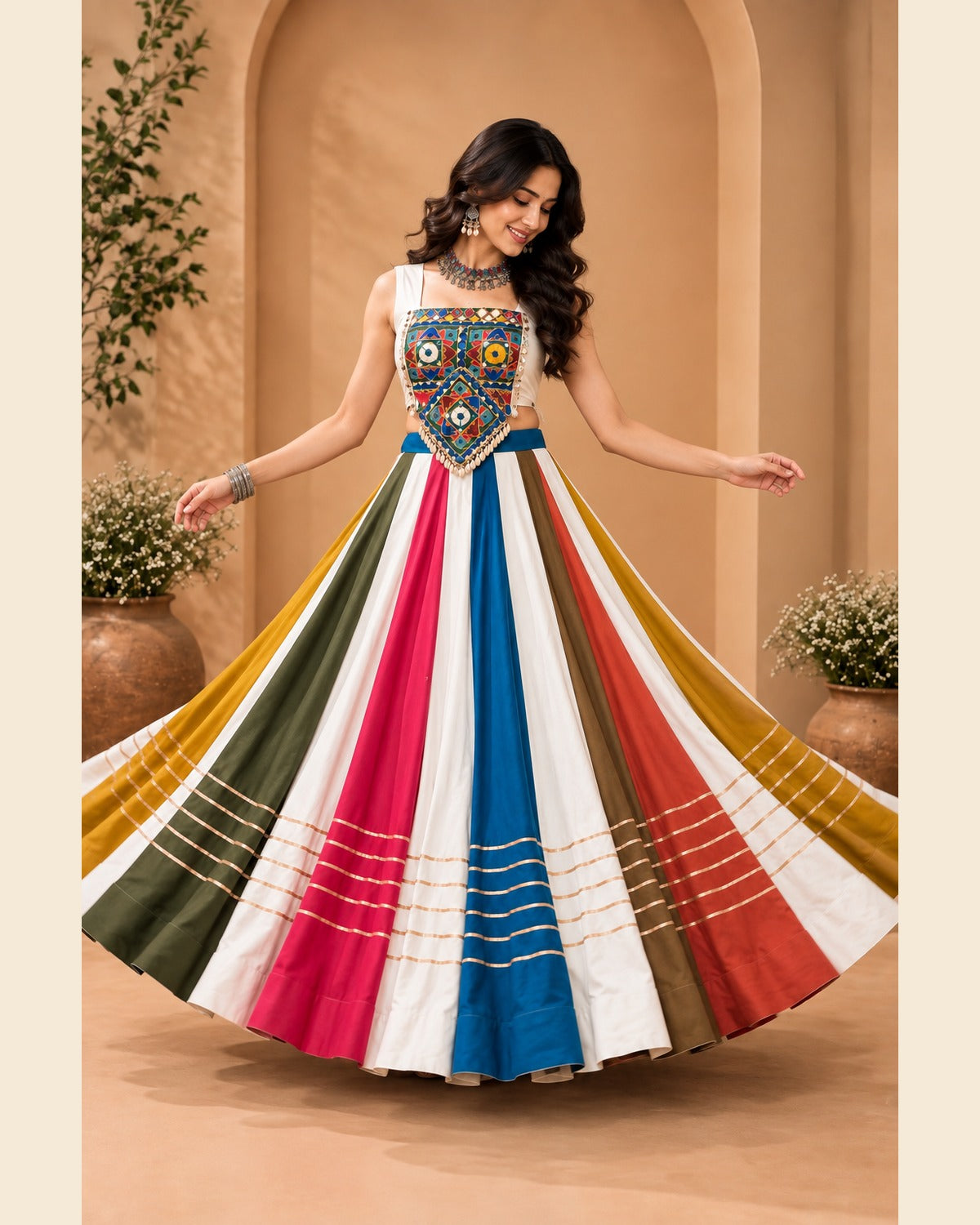 Riya Rainbow Mirror-Work Lehenga — 5
