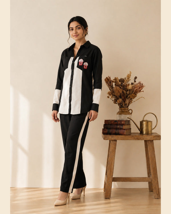Anaya Colourblock Linen Cord-Set — Black — 1