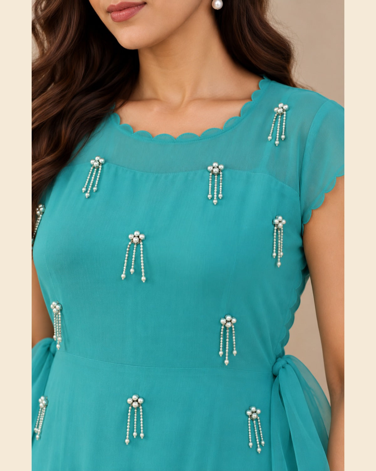 Isla Pearl-Tassel Cord-Set — Teal — 2